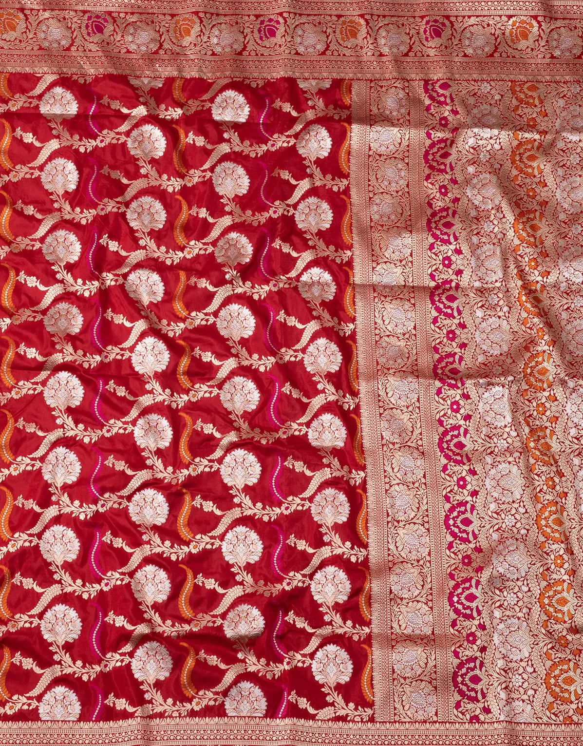Banarasi pallu, gold zari on crimson silk